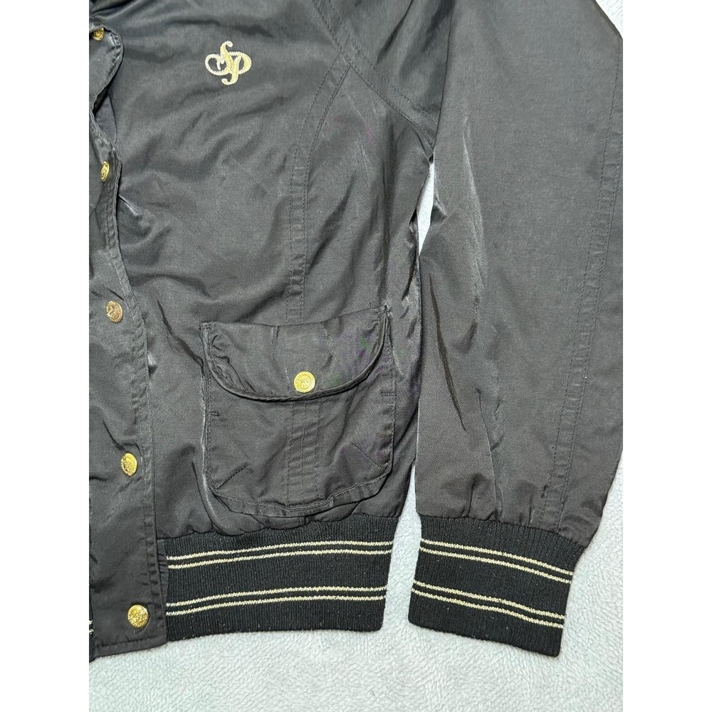 South Pole Large Womens Hooded Bomber Jacket Black Gold Hardware Streetwear - Picture 5 of 12